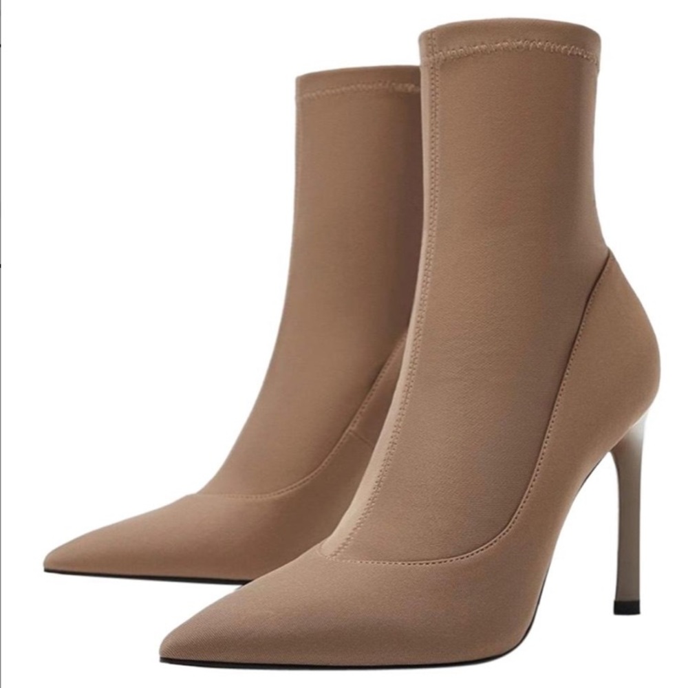 Zara Taupe High Heeled Sock Booties